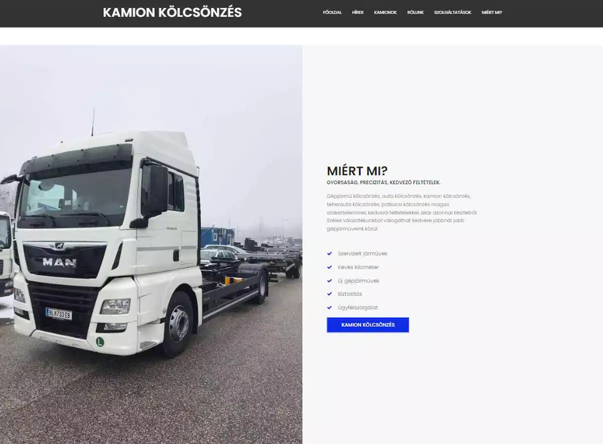 Weboldal készítés - kamionkolcsonzes.hu - 2