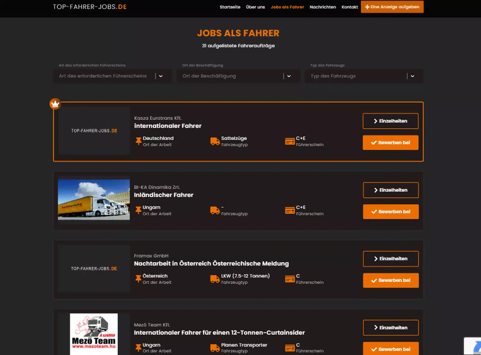 Egyedi webalkalmazás fejlesztés - fahrersjobs.de - 2
